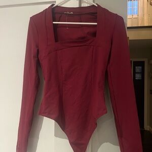 Aerie Deep Red Long Sleeve Bodysuit